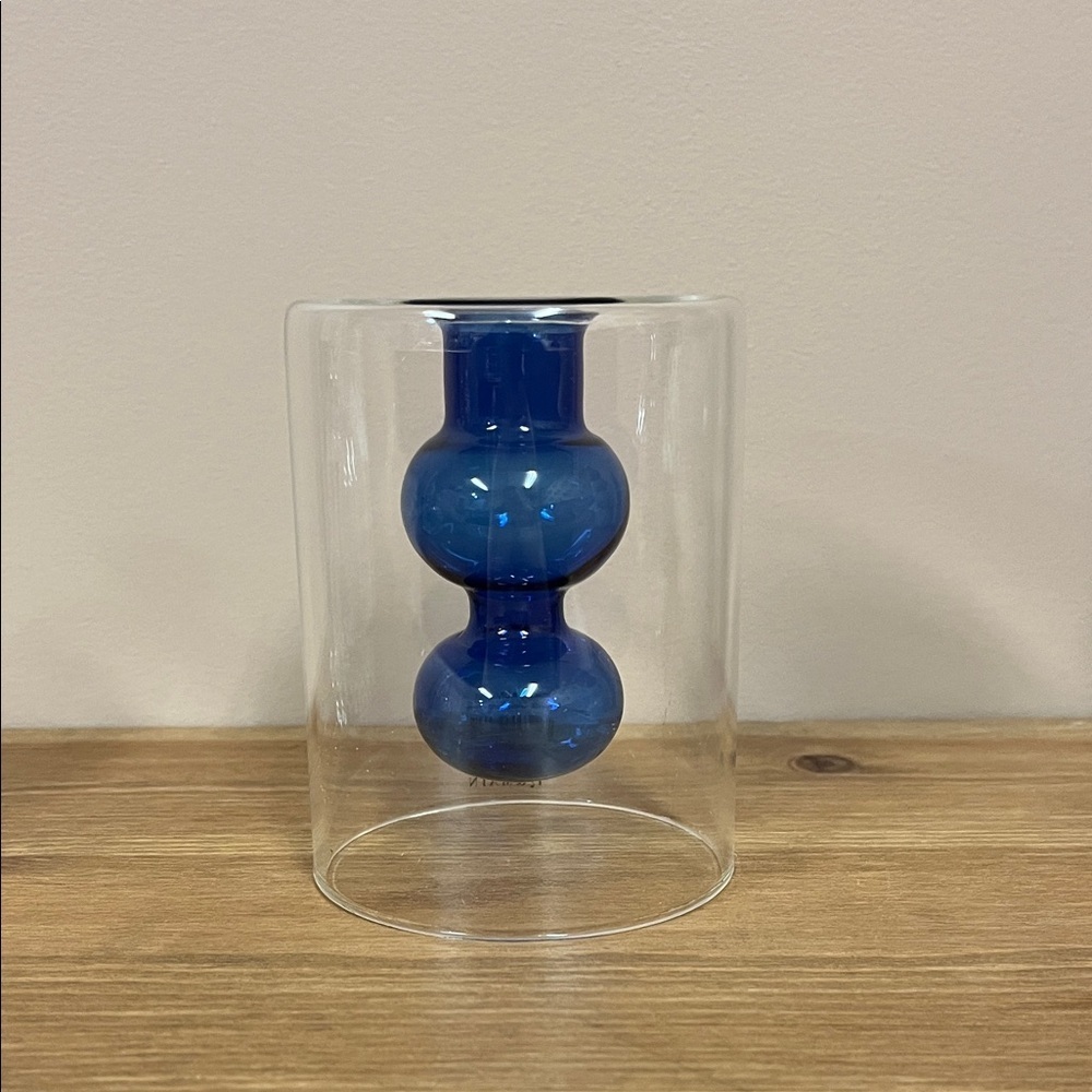 Cobalt Blue Glass Double-Walled Vase/Candleholder